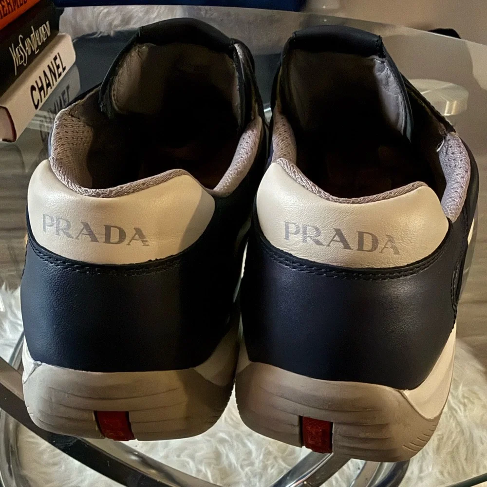 Prada Men's Navy Sneakers with White and Red Details - Picture 9 of 13